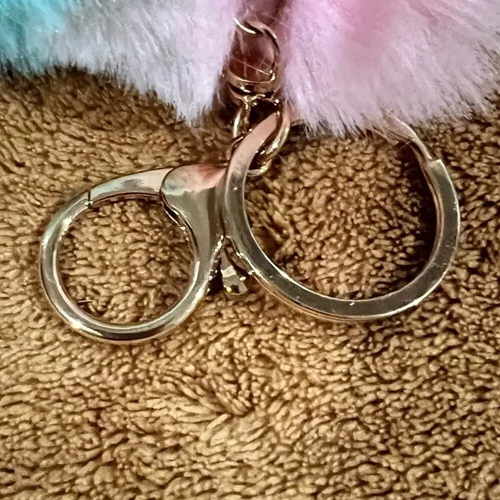 Fluffy Popsicle Keychain blue pink white Stuffed Charm